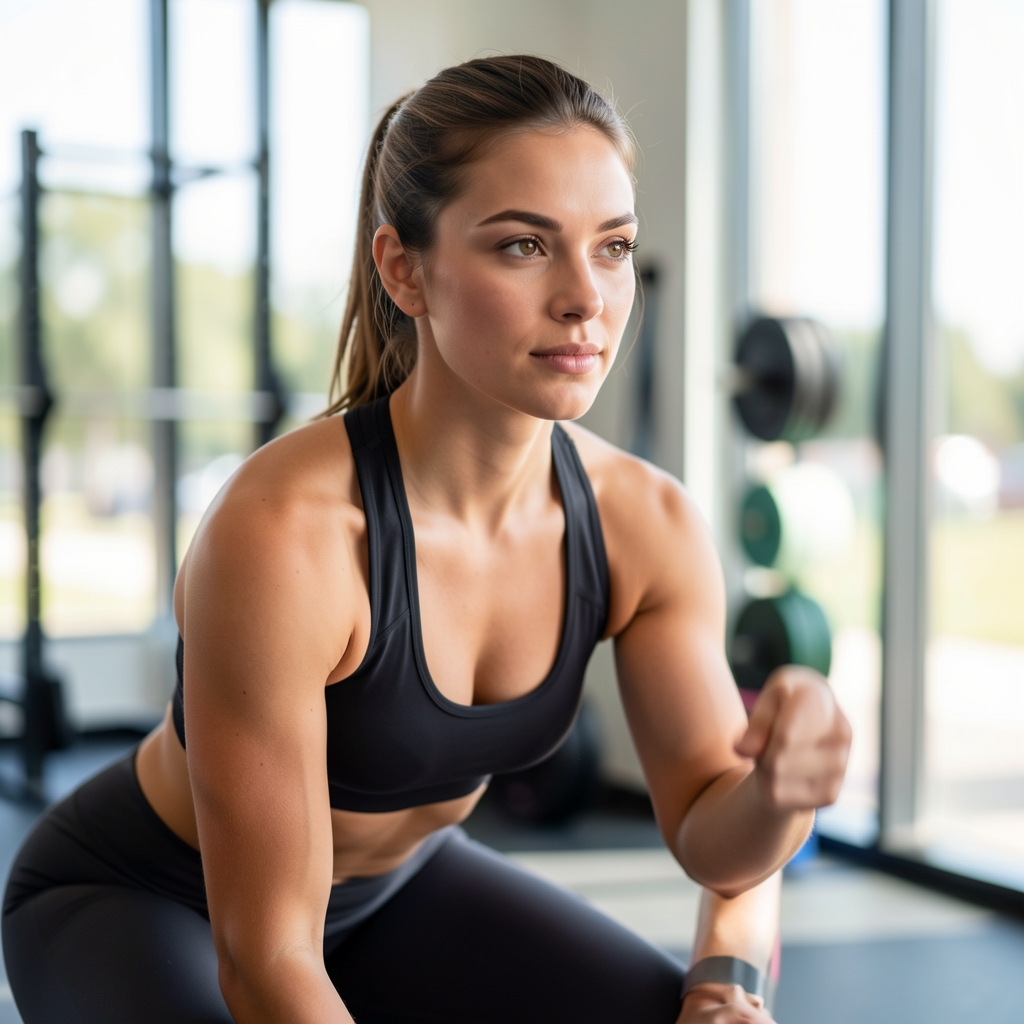 Personal fitness coach working one-to-one with a client performing a squat assessment in a bright modern training studio in Kuala Lumpur